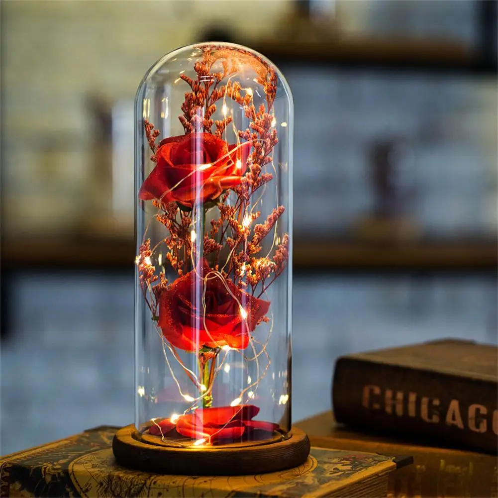 

Удобная стеклянная купольная лампа, светодиодный светильник в виде Розы в романтическом стиле, для дома, День святого Валентина