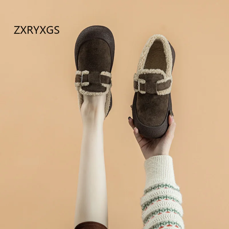 ZXRYXGS 2025: матовая обувь из воловьей кожи с бархатным хлопком. Зимние кроссовки на