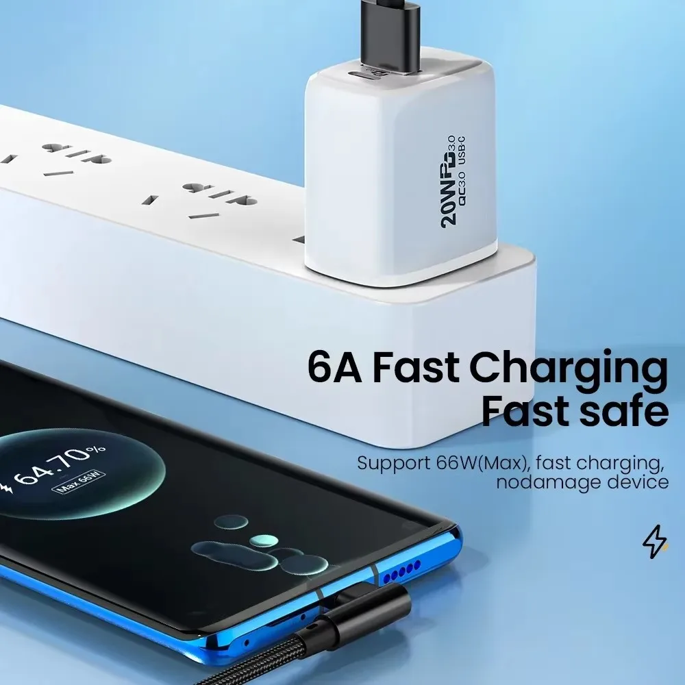 Фото USB-кабель типа C с 90-градусным локтем для быстрой зарядки для Huawei P60 Honor 200 Xiaomi 13T Redmi POCO, плетеные кабели для быстрой зарядки типа C №5