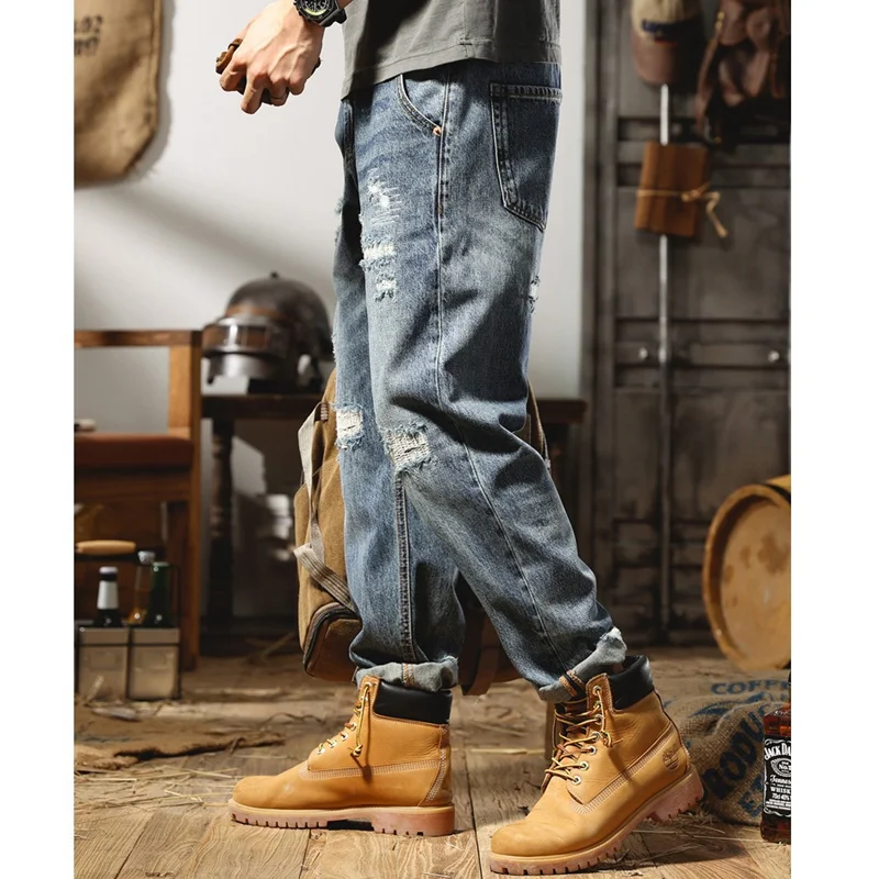 Streetwear Men New Style Straight Loose Cylinder Jeans Vintage Chaopai Comfortable Blue Harun Trousers Women Autumn and Winter