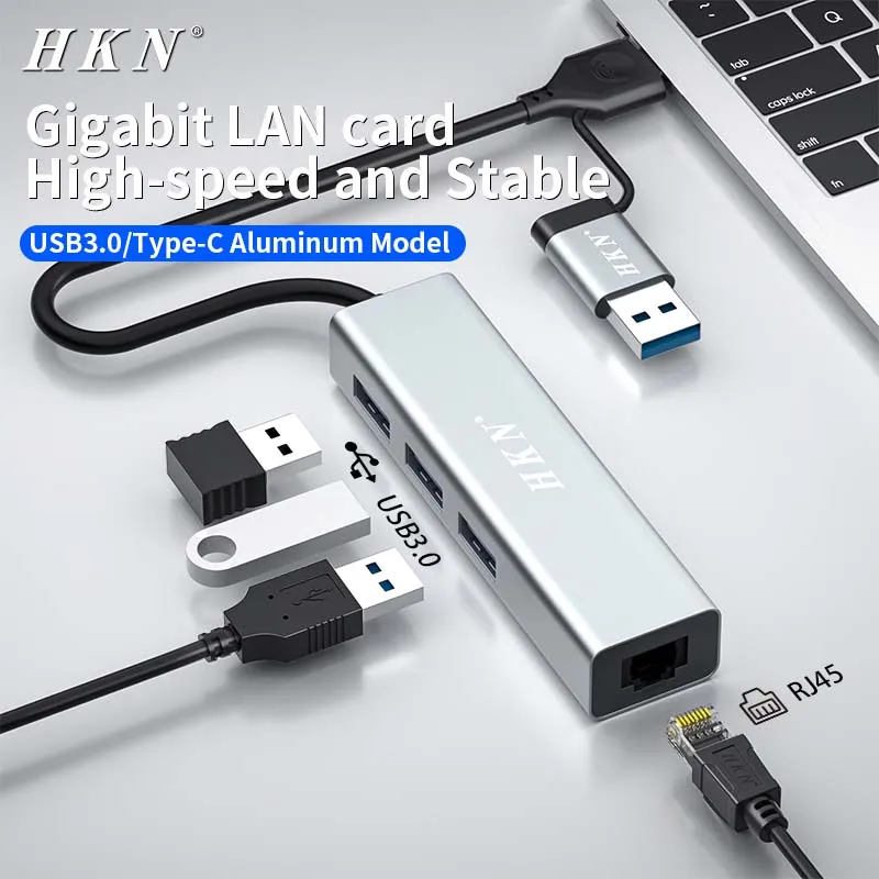 HKN USB 3.0 Тип C к Ethernet-адаптеру RJ45 Сетевая карта 1000 Мбит/с Конвертер в гигабитный