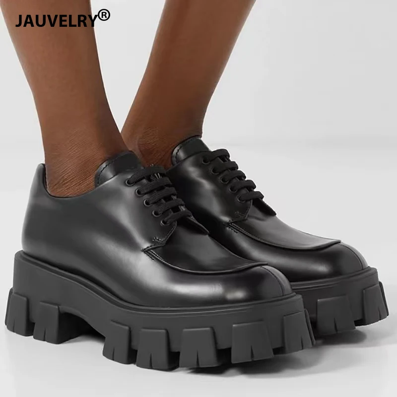 

Женские туфли на платформе, весенне-осенние черные туфли из лакированной кожи на толстой подошве, повседневные туфли в британском стиле на шнуровке, 2023