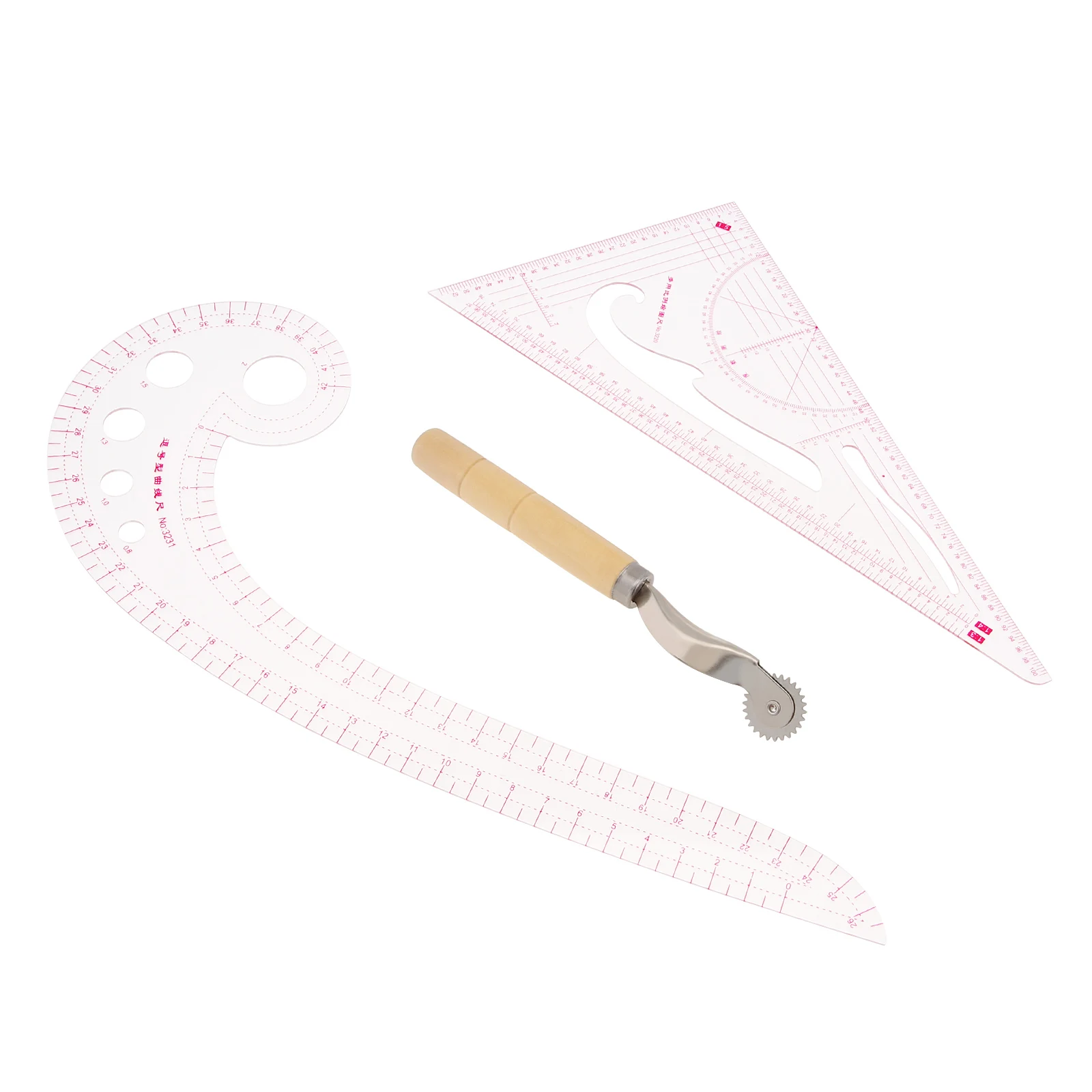 

3pcs Metric Shaped 2 Style Sewing Ruler for Designers Pattern Maker with Tracing Wheel, Plastic Curve Clothing Patterning Ruler