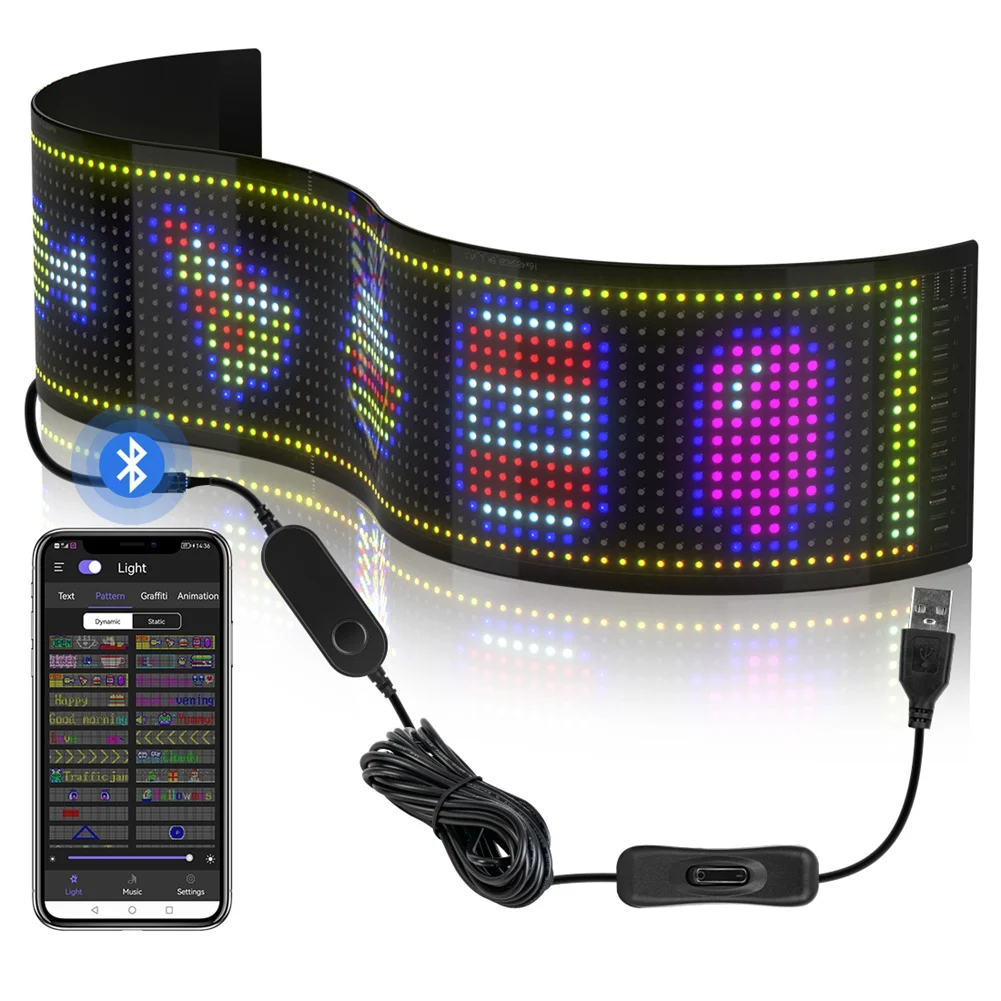 

LED Matrix Pixel Panel Bluetooth APP USB 5V Flexible Addressable RGB Pattern Graffiti Scrolling Text Animation Display L