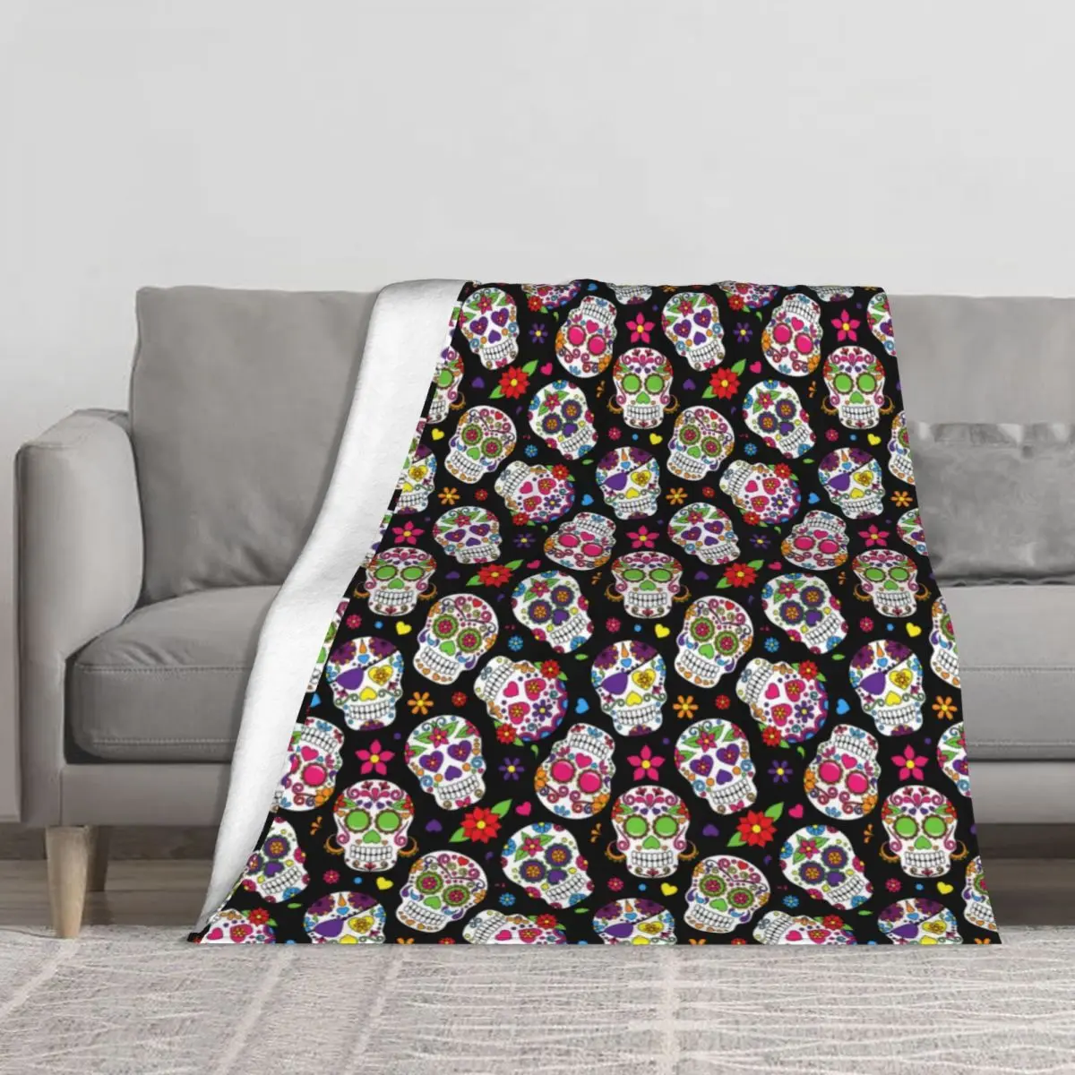 

Мексиканский сахар, разноцветные черепа с цветочным принтом для кровати, теплый плед, большие толстые пушистые одеяла