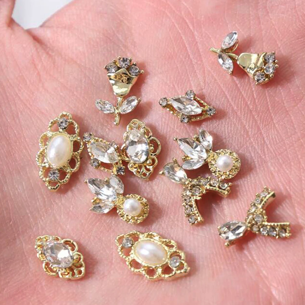 

3D Nail Rhinestones Charms for Acrylic Nails Mix Shiny Crystals Diamonds Glass Nail Charms Metal Gold Rhinestone Nail Charms