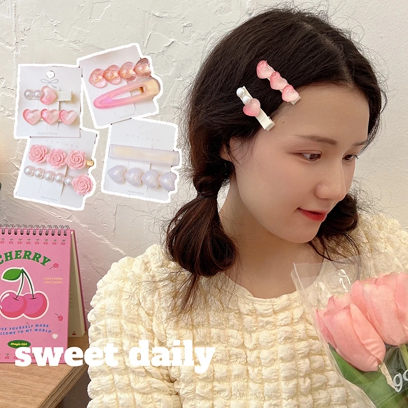 

3D Simulated Pearl Hair Clips For Women Korean Women Hairpins Girl Flower Heart Hair Barrettes Fashion Hairgrip Hair Accessories