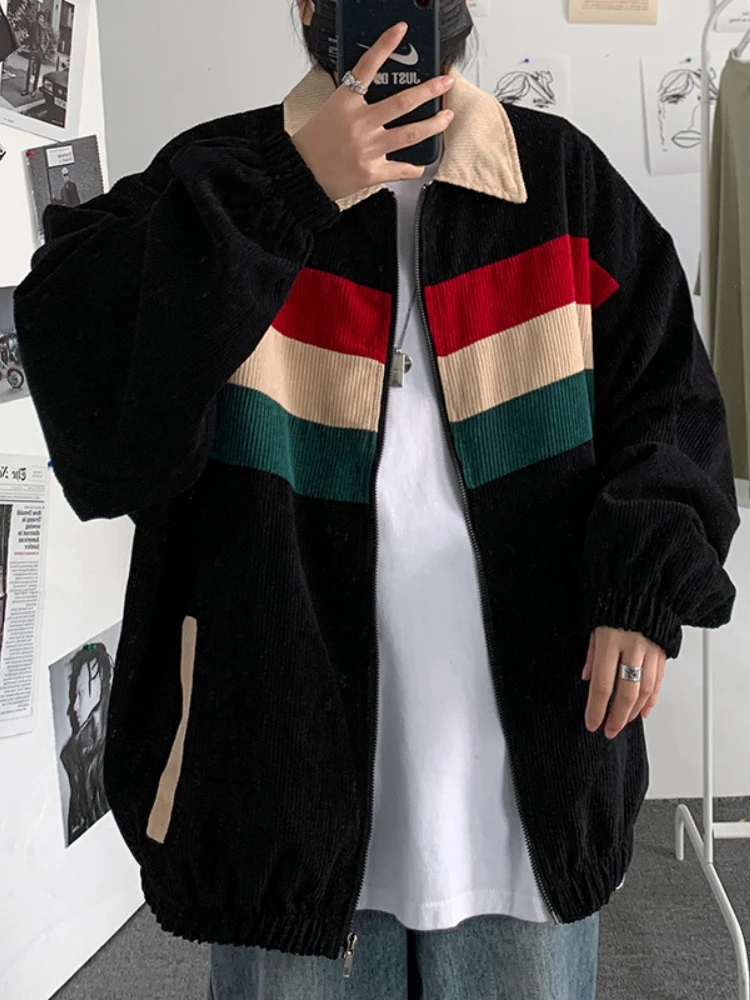 

Весенне-осенняя Вельветовая Новая бейсбольная куртка контрастной расцветки, мужские повседневные свободные топы с длинным рукавом, трендо...