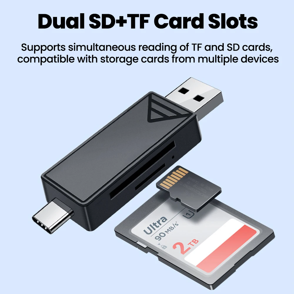 Фото USB-кардридер 2 в 1 USB 2.0/3.0, высокоскоростной адаптер для карт памяти TF/SD, USB Type-C, для ПК и ноутбуков №1