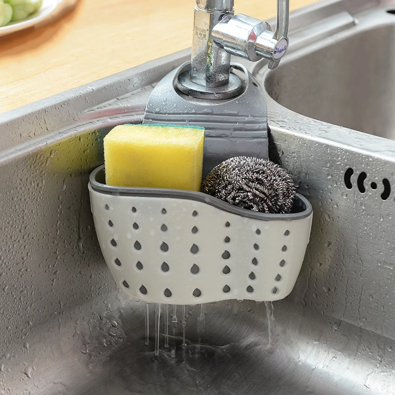 

Kitchen Accessory Sink Shelf Soap Sponge Storage Drain Rack Hanging Bag Bathroom Holder Strap Faucet Basket with Drain Holes