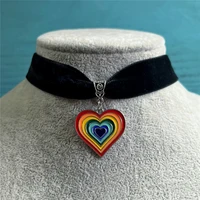 black punk choker collar necklace goth velvet choker necklace rainbow heart pendientes party club sexy gothic femme jewelry
