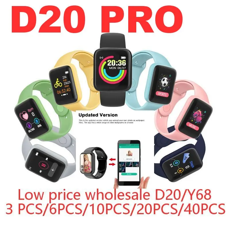 Price Reloj inteligente D20 para hombre y mujer, pulsera inteligente con Bluetooth, sincronización de información de teléfono, carga USB, papel tapiz personalizado, podómetro deportivo, Y68