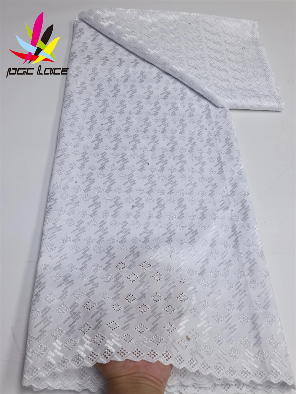 

PGC White African Dry Lace Fabric 2022 High Quality Swiss Voile Lace Nigerian Wedding Party Cotton Lace Fabrics 5 Yards LY1244-7