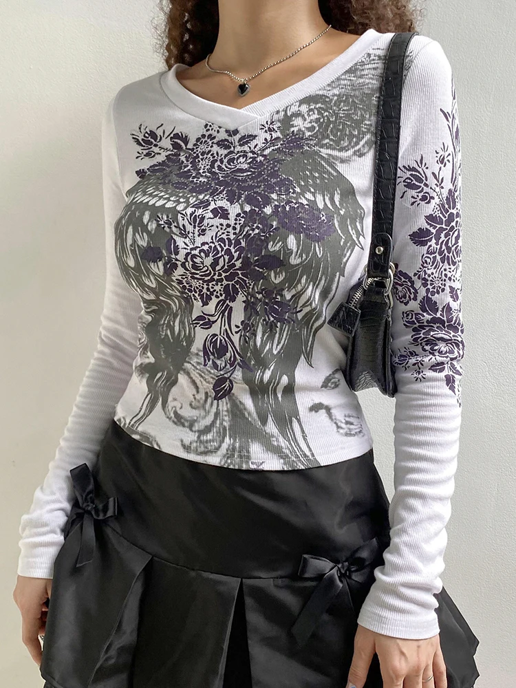 HEYounGIRL Harajuku Mall Gothic Graphic T Shirts Women Printed Grunge Basic Crop Top Tshirts 2000s Aesthetic Autumn Tee Shirt