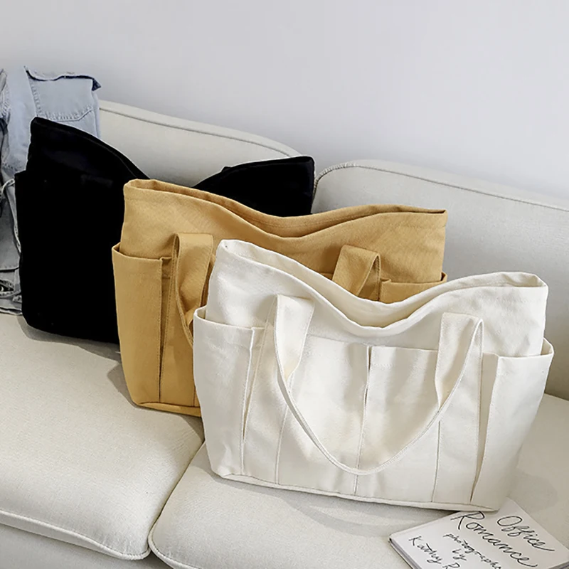 

Женская сумка-тоут, вместительные сумки для женщин 2023, трендовая холщовая Повседневная сумка, однотонная Дорожная сумка на плечо