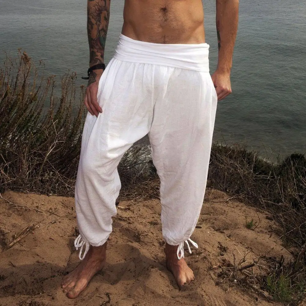 

Solid Color Pants Vintage Solid Color Men's Pants with Wide Waistband Ankle-banded Design Stylish Mid for Casual for Comfortable