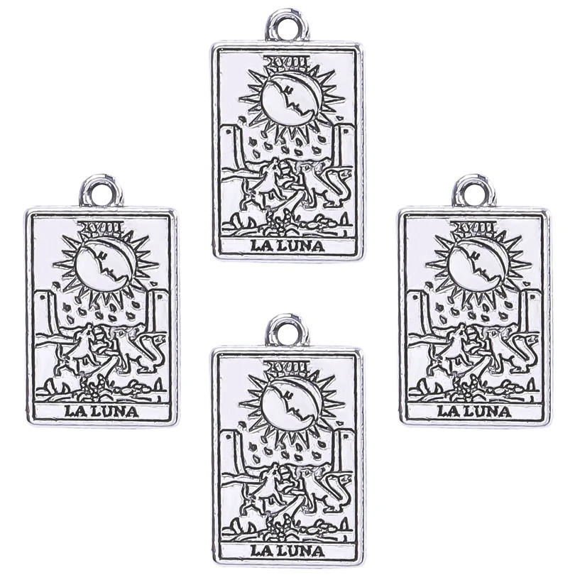 5pcs/Lot Antique Silver Color Tarot Sun Lovers Wheel of Fortune Stars World Moon Charms Alloy Pendant Pendant For Jewelry Making