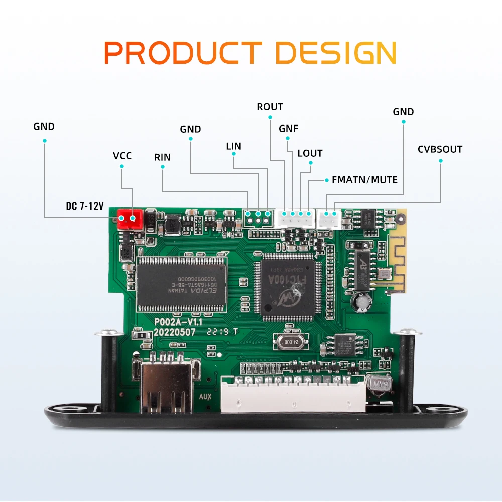 Модуль Детектор проигрывателя 12 В MP5 декодер с поддержкой USB TF MP3 WAV декодирование