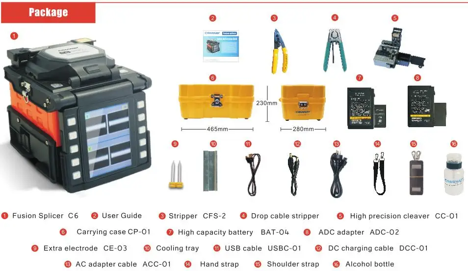 Multi-language Comway C6 optical fusion splicer fiber endface melter 2 in 1 High precision alignment PAS ARC Splicing machine