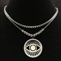 islamic eyes crystal stainless steel statement necklace for women silver color double layer necklace jewelry collares n141s07