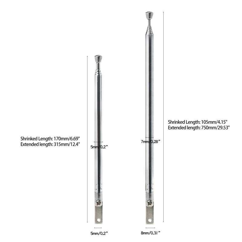 

J60A 5/7 Section Replacement Telescopic Aerial Antenna TV Radio Universal HDTV Radio Telescopic Aerial Antenna