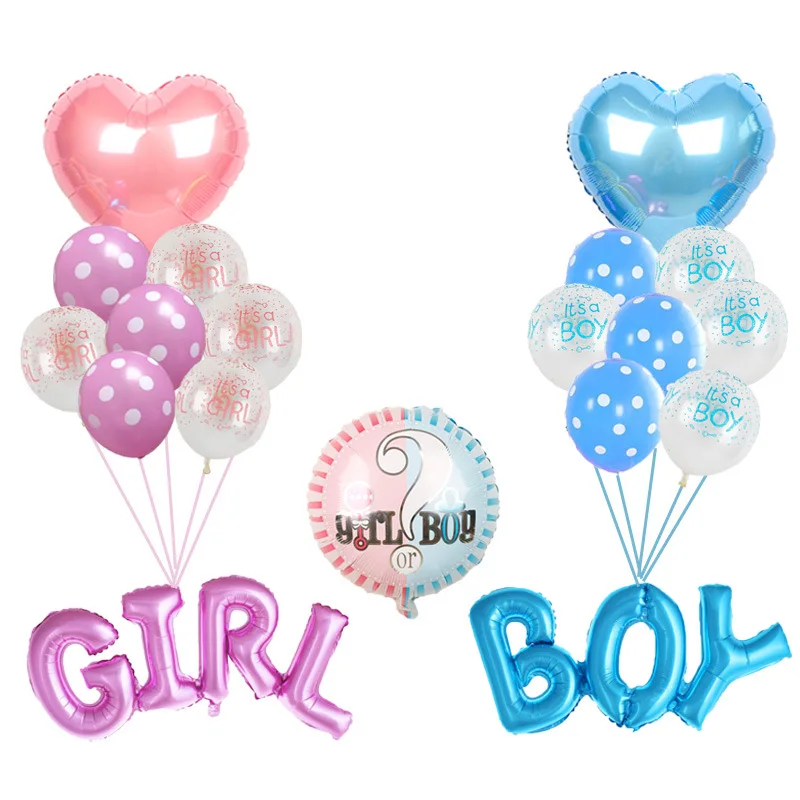 

20 шт., воздушный шар с раскрытием пола, набор, воздушные шары из фольги в форме сердца для мальчиков и девочек, латексные шары в горошек, детск...