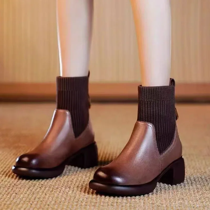 Модные женские ботильоны новинка зимы 2024 брендовая обувь на среднем каблуке