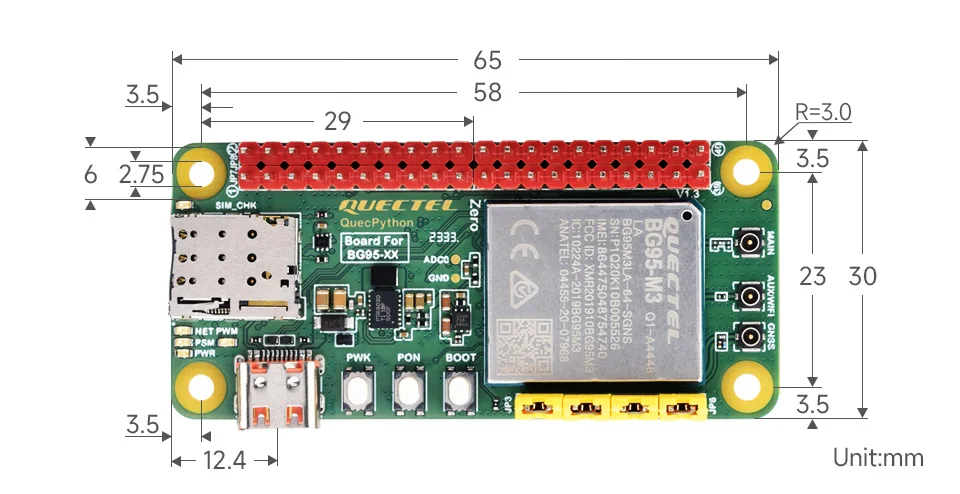 BG95-M3 Zero BG95 EVB макетная плата разработанная для QuecPython поддерживает связь LTE / EGPRS и
