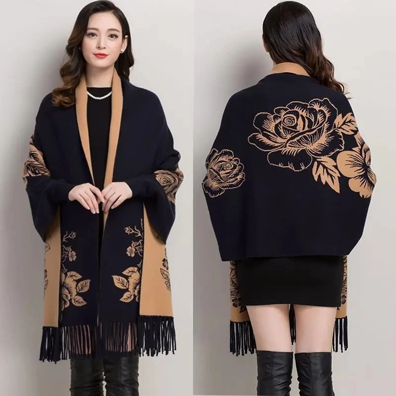 Женская накидка на весну и осень новая женская шаль с цветком пиона модный
