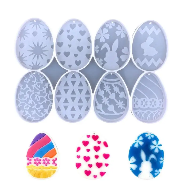 

Easter Egg Keychain Mold 8-slot Eggs Resin Keychain Molds Egg Keychain Baking Pan Cake Chocolate Molds Easter DIY Animal Casting