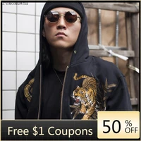original juling bamboo forest tiger embroidered mens hooded plush warm sweatshirt chinese style streetwear man hoodies