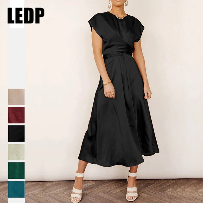 

Summer Elegant Sleeveless Stain Women Bandage Solid Color Maxi Dresses for Women Fashion Black Waist Evening Dress Vestidos