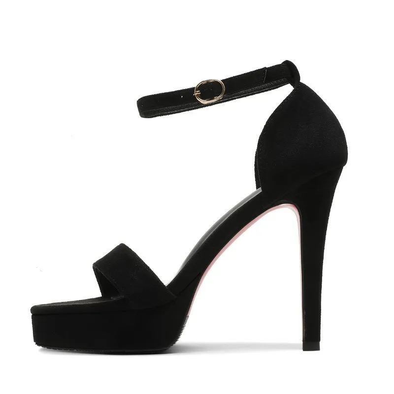 Flock Sandals Women Summer Platform Pumps Black Party Dress Evening Shoes Female High Heels Sandals Peep Toe Platform Heels