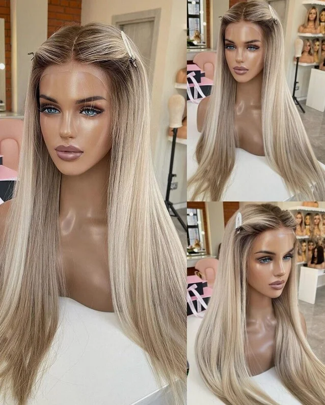 Термостойкие волосы Мягкий HD T Парик фронта шнурка Длинный прямой натуральный