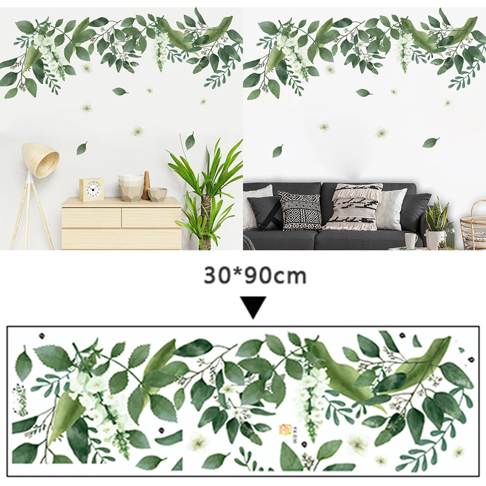 

Tropical Plants Green Leaves Wall Stickers Bedroom Living Room Office Cafe Kids Room PVC Wall Decals Moisture-proof Art Murals