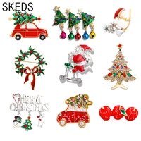 skeds enamel christmas tree car brooches pins for women kids cute crystal decoration badges festival party brooch accessories