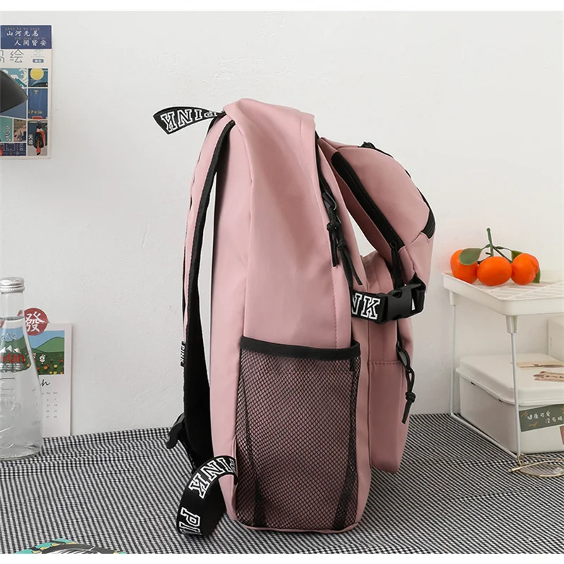 PINK Fashion Nylon Backpack bag and Waist Bag Set Mochila Casual Rucksack Travel Daypack Teenager boy Girls School Backapck