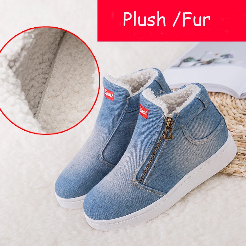 

Winter Shoes Women Denim Snow Boots Platform Warm Fleeces Classic High Top Round Toe Flat Casual Shoes Sneakers zapatos de 21596