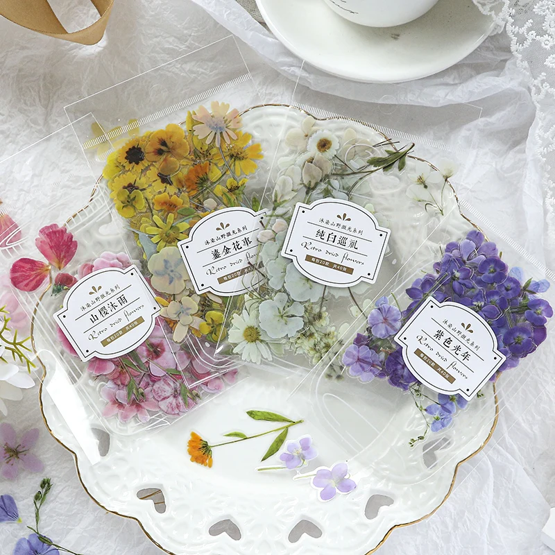 4 Styles 40pcs/bag Cute Flower Sticker Pack Ins Style Creative DIY Diary Scrapbook Decorative Sticker Stationery Stickers