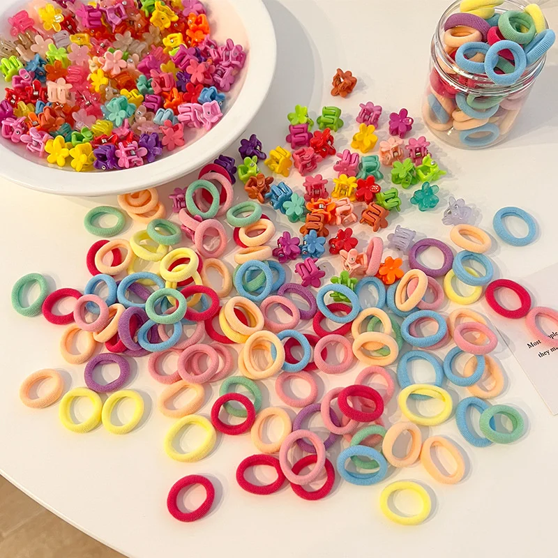 

YW GAIRU 100Pcs Summer Cute Flower Colorful Mini Hair Grabber Clips Kawaii Color Kids Hairpins Two Hair Accessories Combination
