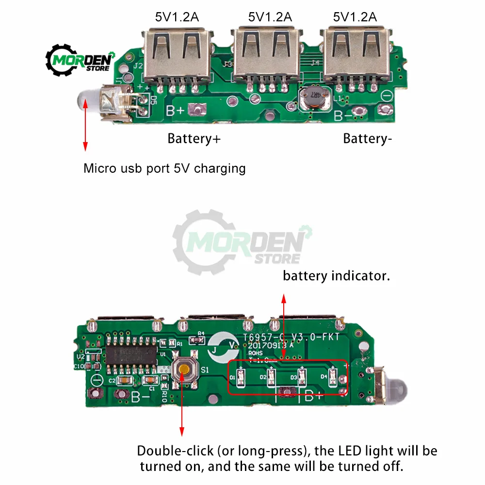 

5V 1A 2.1A 3 USB 18650 Lithium Battery Charging Module Step Up Boost Li-ion Lipo Battery Charge Circuit Board Power Supply