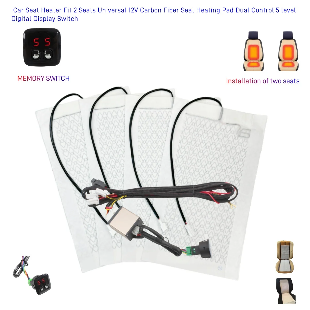 

Автомобильное сиденье с подогревом, ЖК-дисплей, 5-скоростной 2-кнопочный переключатель, встроенный автомобильный подогреватель сидений, подогреватель сидений, чехлы, коврик, карбоновый обогрев