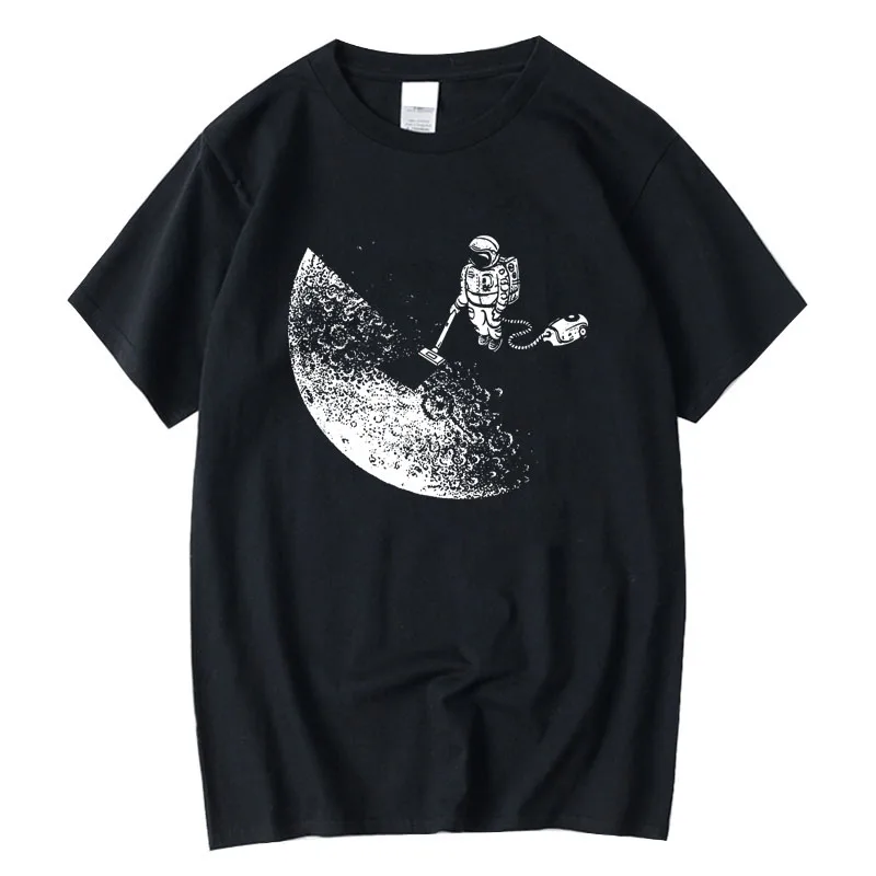 

XIN YI Men's High Quality T-shirt 100% Cotton Funny Astronaut Cleaning The Moon Print Loose Short Sleeve for Men Tshirt Male Top