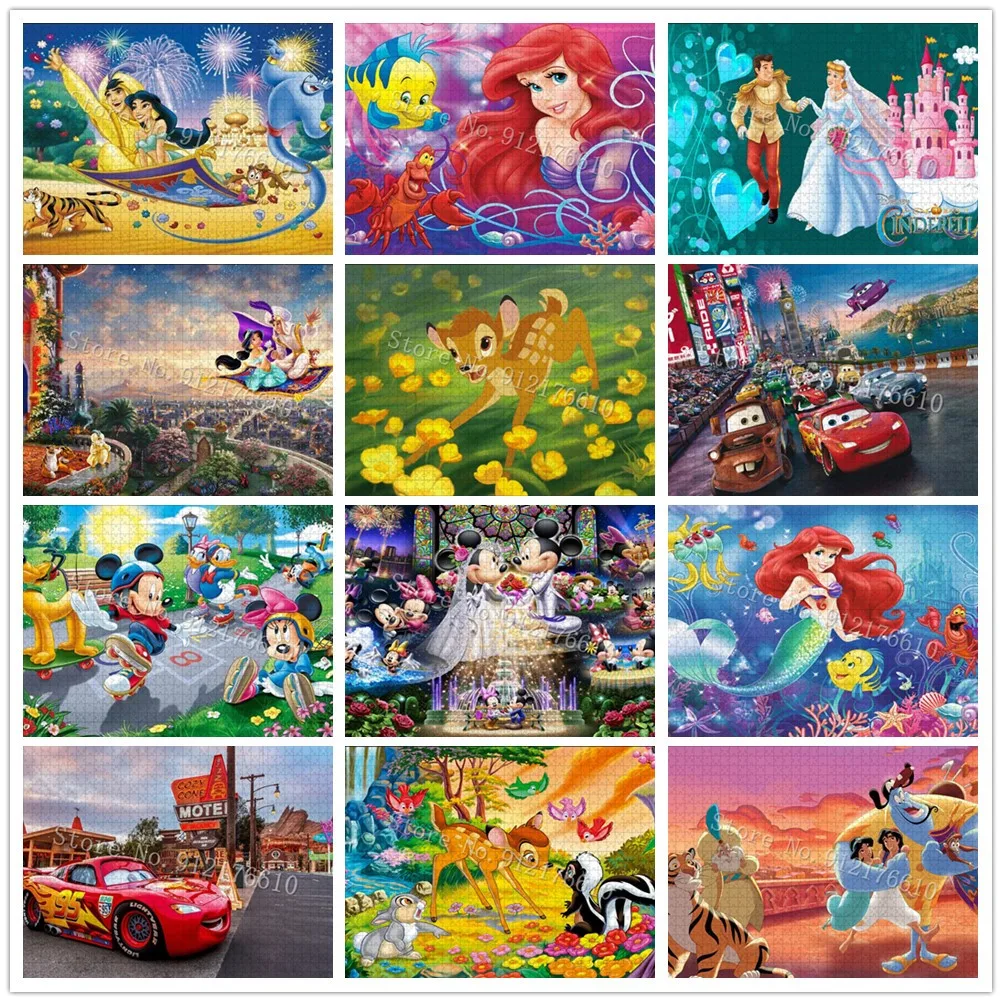 Jigsaw Puzzles Disney Pixar Cars Mcqueen 300/500/1000 Pieces Paper Puzzle Decompress Educational Family Game Toys for Adult Kids