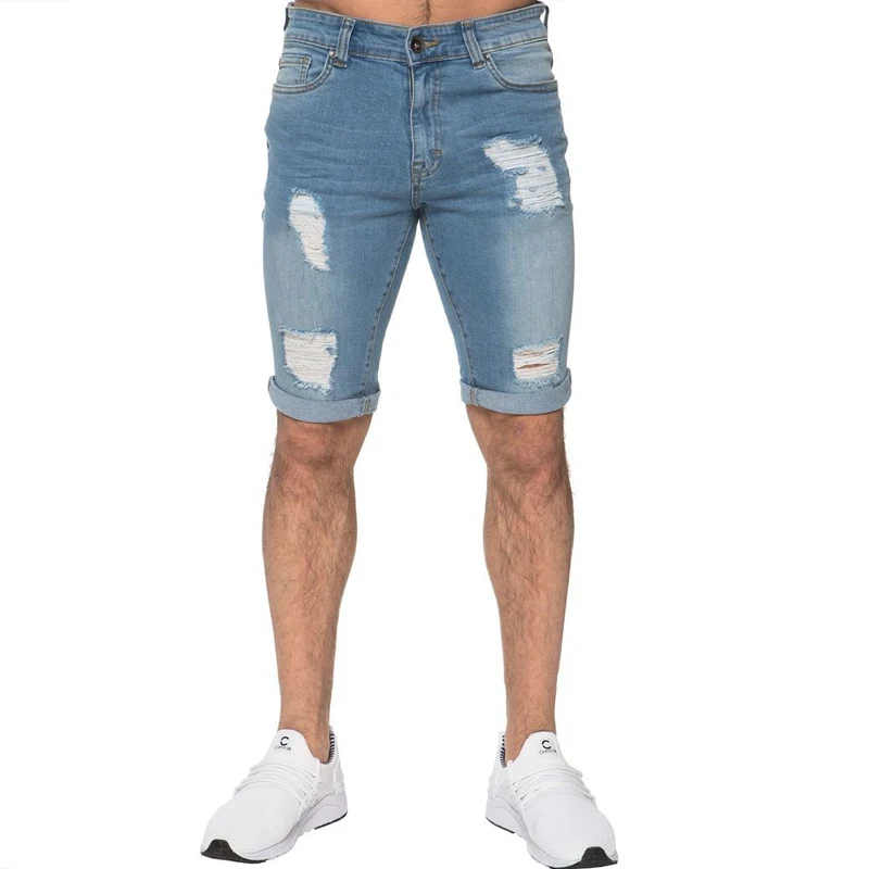 

Джинсы мужские рваные короткие, повседневные брюки-карандаш из денима, узкие брюки, уличная одежда, однотонные, весна 2023