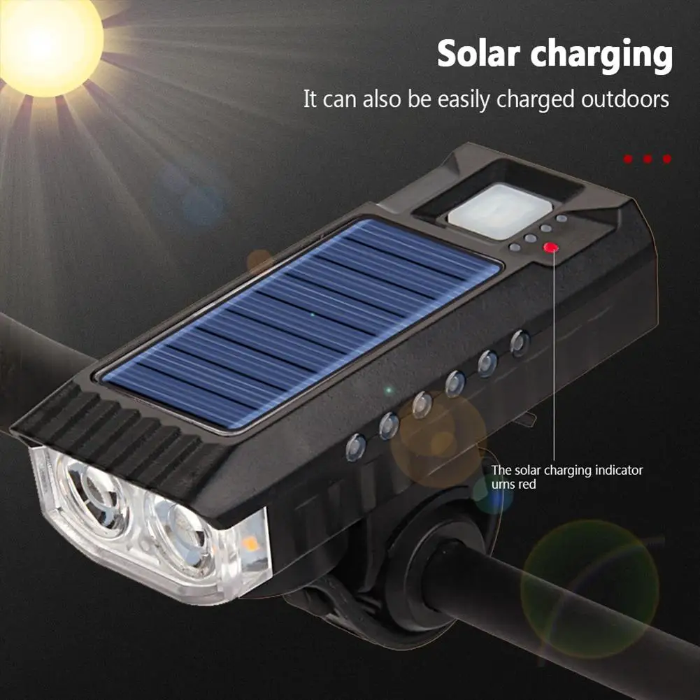 

Bicycle Solar LED Light 4000mAh Battery 4 Modes Lit USB Rechargeable Road Bike Front Lamp IPX4 Flashlight Headlight with Horn