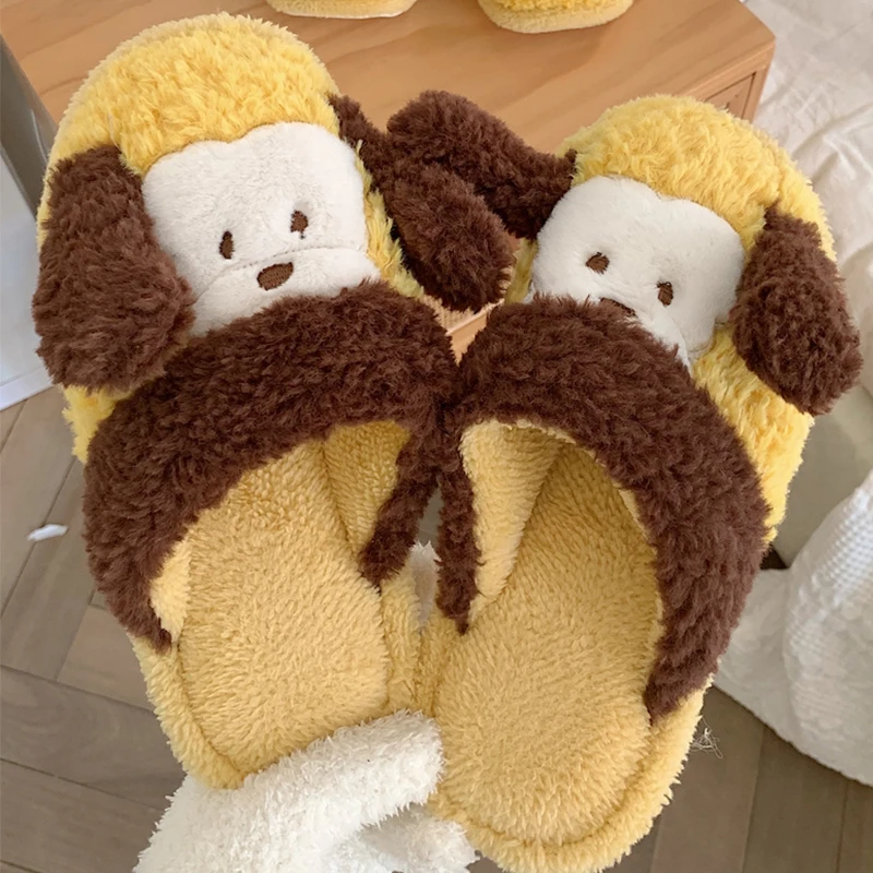 

New Cute Long Eared Dog Modelling Winter Warm Plush Women Slippers 2022 Home Flat Soft Non-slip Leisure Shoes Ladies
