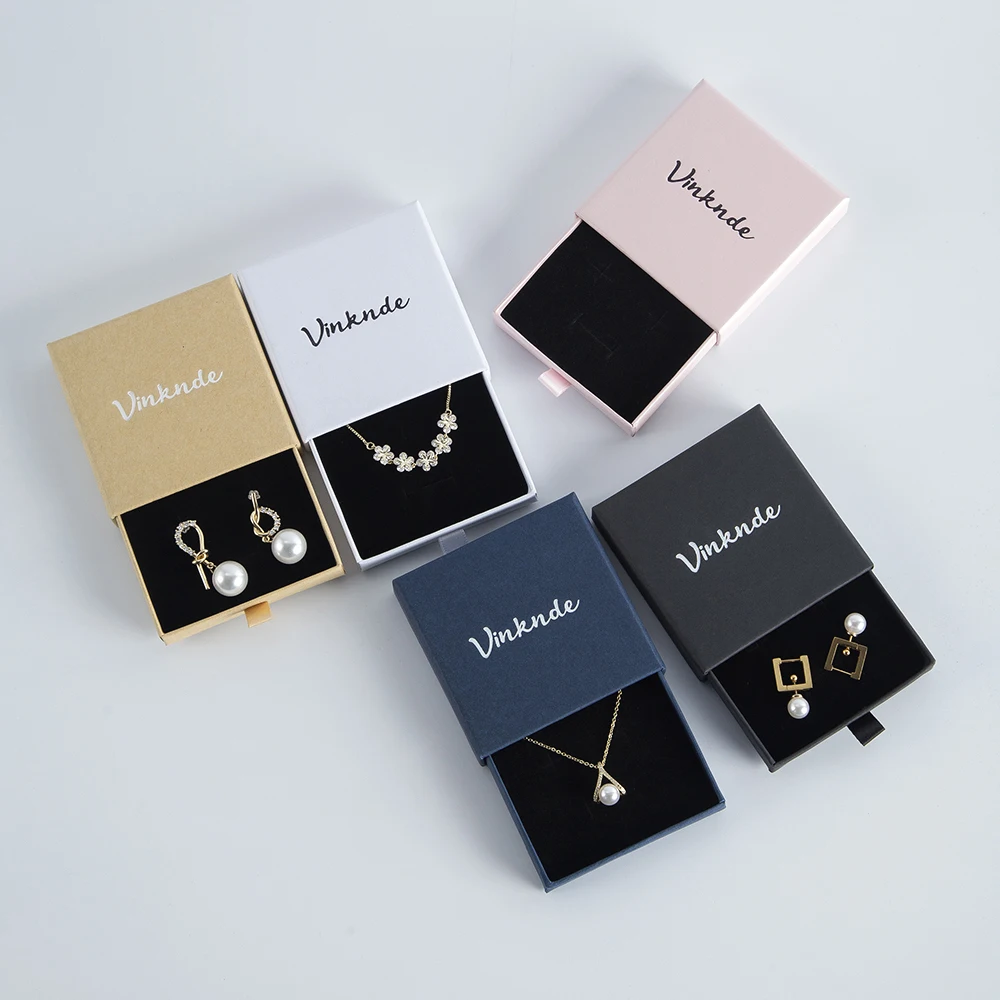 50pcs 7x7x2.5cm 8x8x2.5cm White Drawer Jewelry Gift Box Custom Logo Packaging Organizer Boxes For Ring Earring Necklace Bracelet