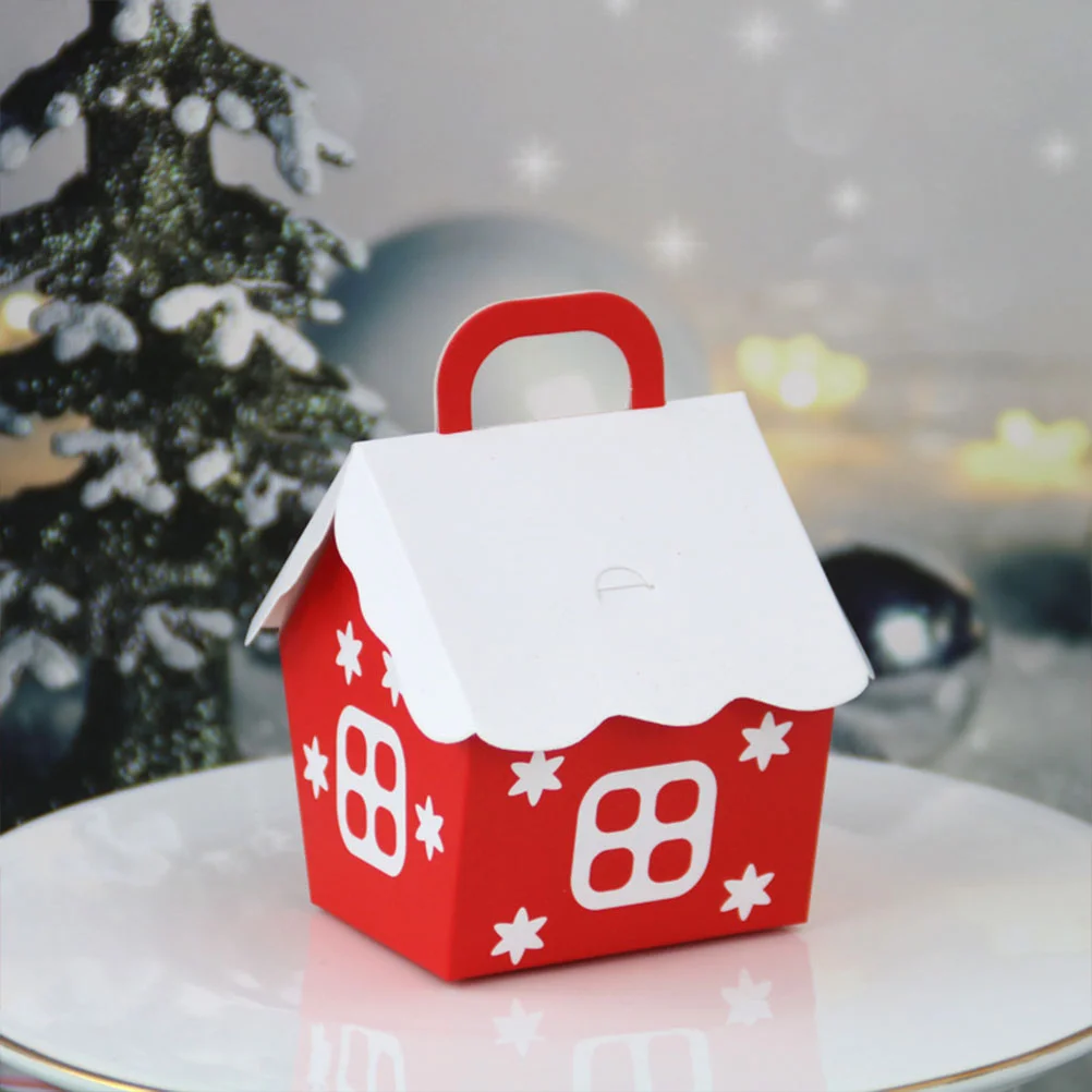 

25pcs Christmas Candy Box Red Little House Packaging Boxes Xmas Paper Treat Boxes for Gift Giving