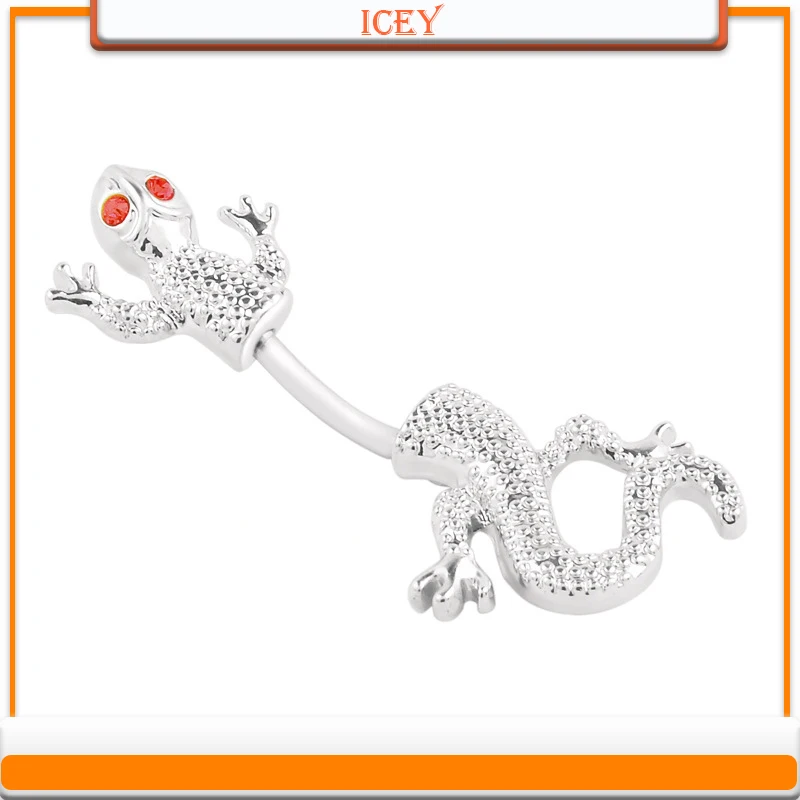 

1pc Gecko belly ring rhinestones navel stud inlaid crystal belly navel jewelry 316L stainless steel belly button ring navel bar